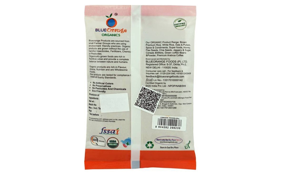 Blue Orange Organics Coriander Powder    Pack  100 grams